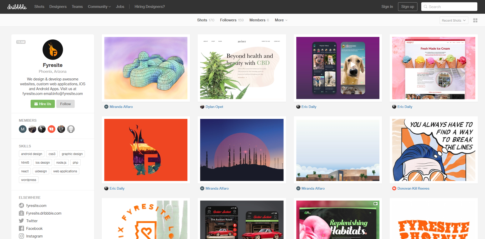 Fyresite's Dribbble page
