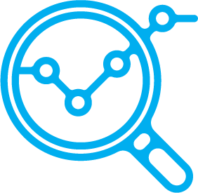 SEO - a magnifying glass over a chain of linked circles