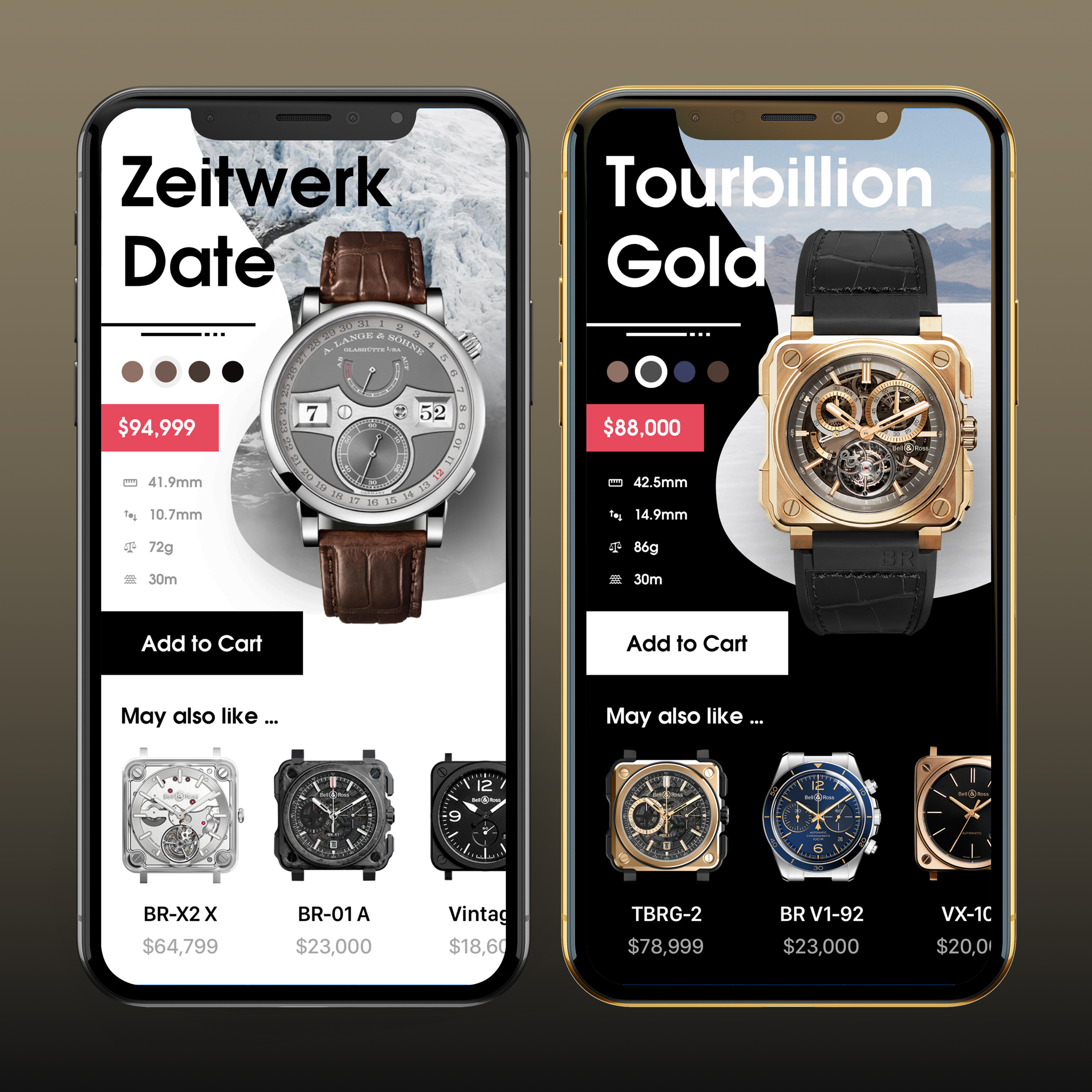 UI concept for a luxury watch application