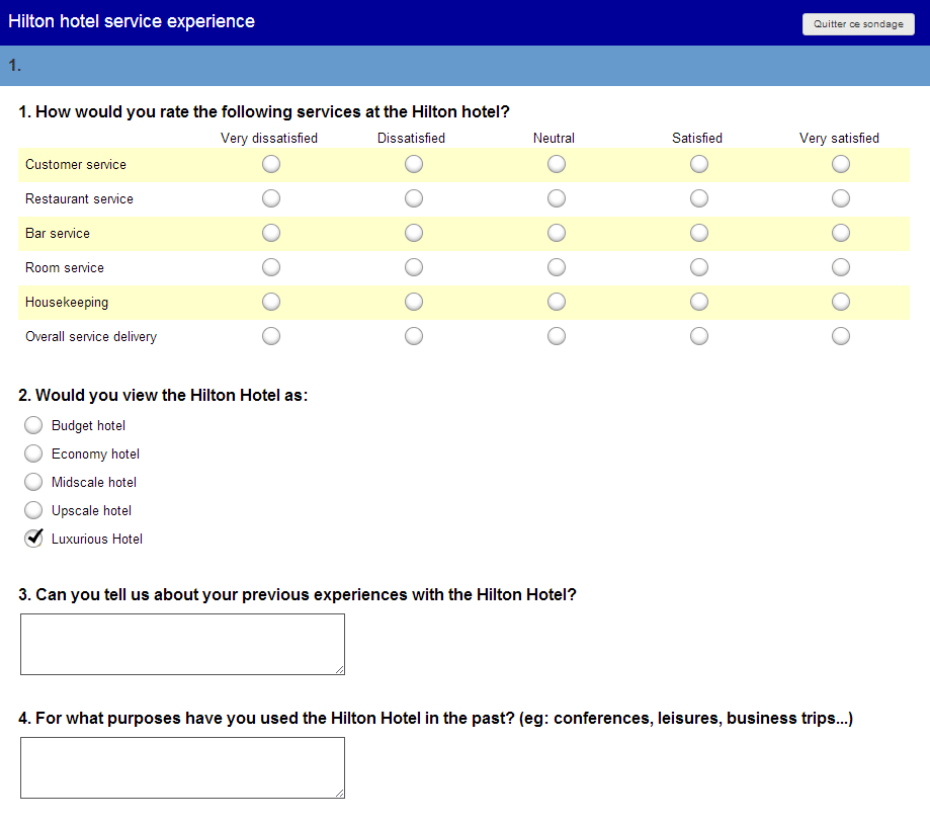 The Hilton Service Experience survey