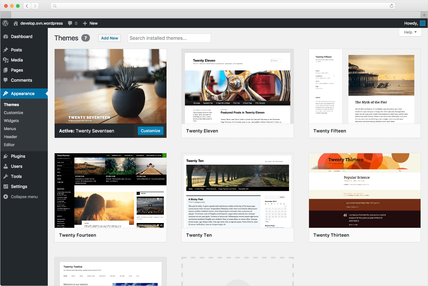 An example of a wordpress backend