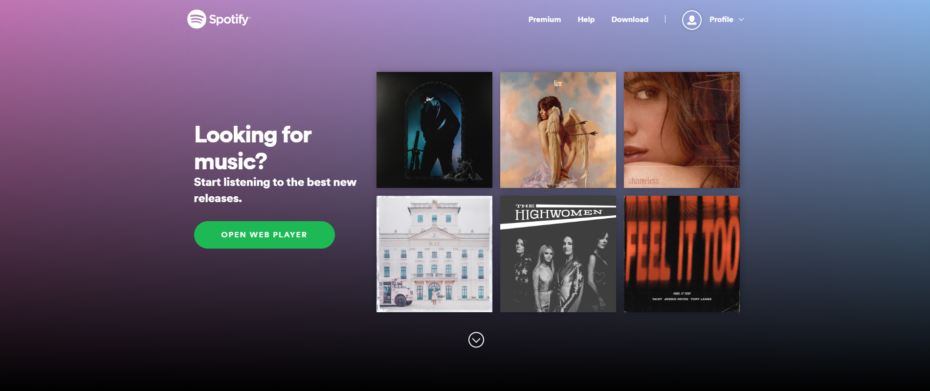 A screenshot of Spotify's website