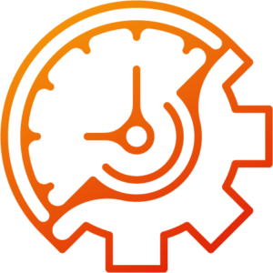 Freelancer Flexibility - A circular icon. On one half is a clock. On the other half is a gear.
