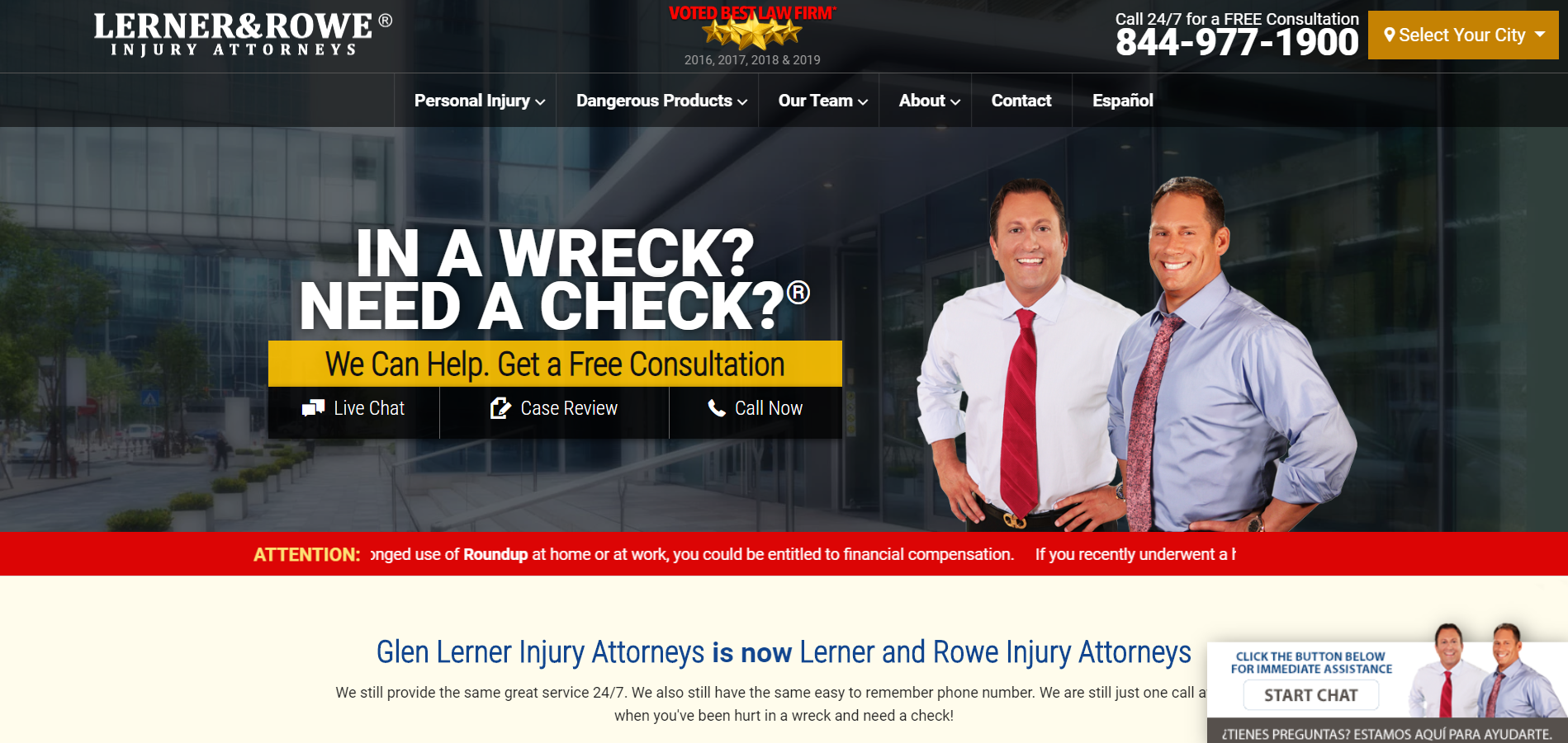 Law Firm Website - Lerner and Rowe homepage