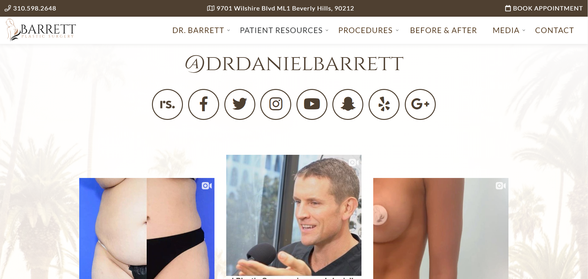 the social media feed on the custom barrett plastic surgery website