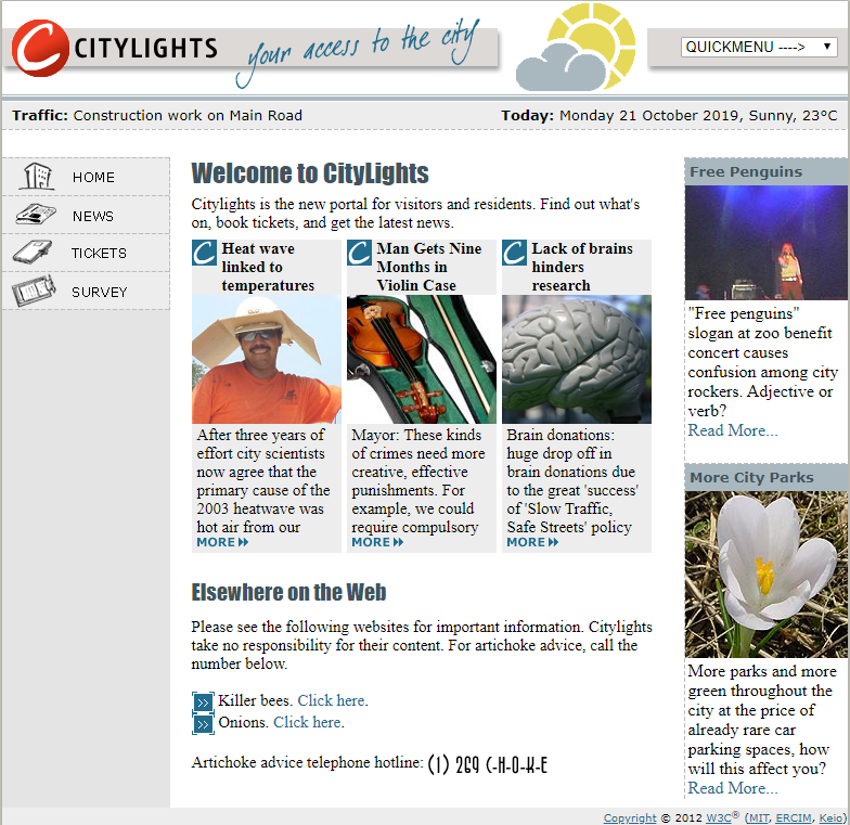"Citylights" demo website without keyboard navigation