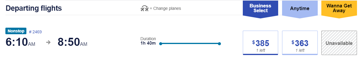 A screenshot of the airline ticket purchasing page. Two of the options say "1 left," which counts as social proof