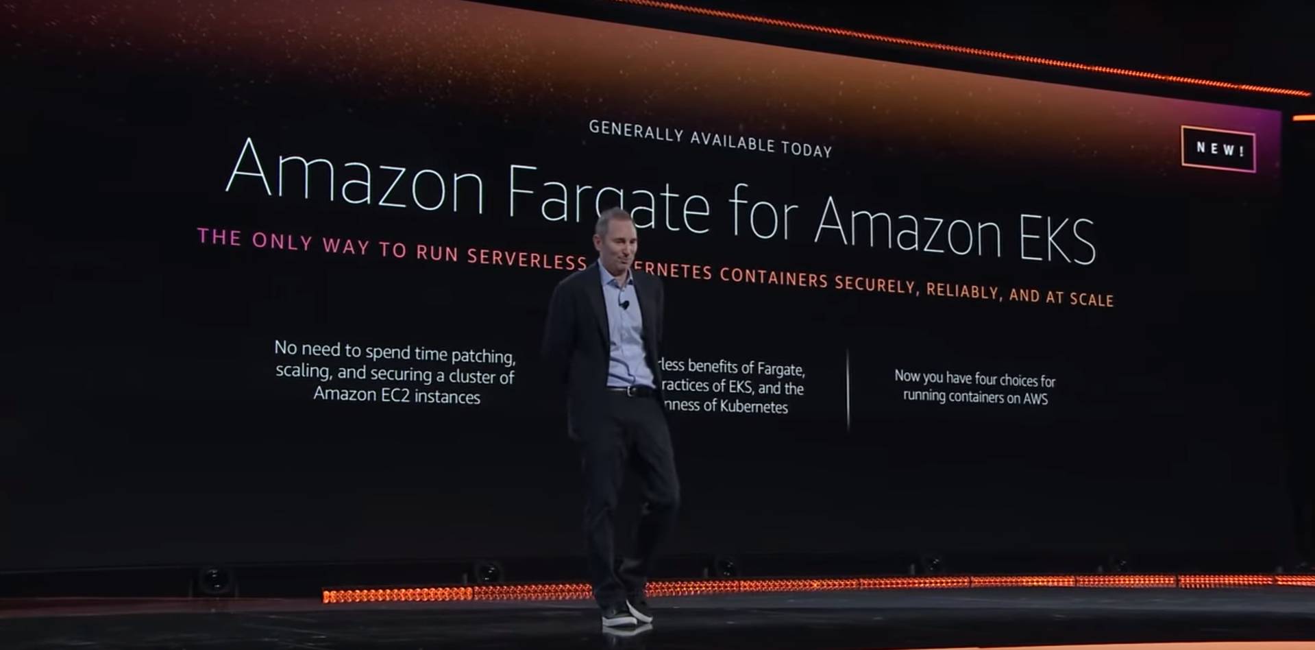 AWS CEO Andy Jassy announcing Fargate for EKS at AWS re:Invent 2019