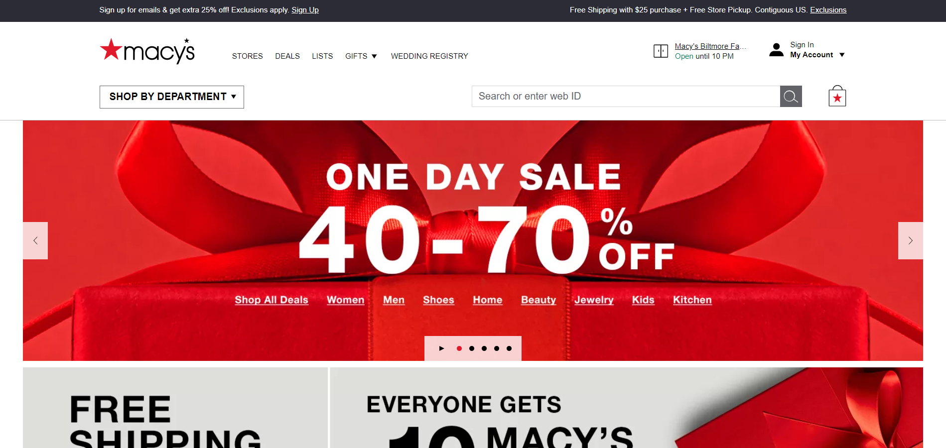 A screenshot of the Macy's holiday website