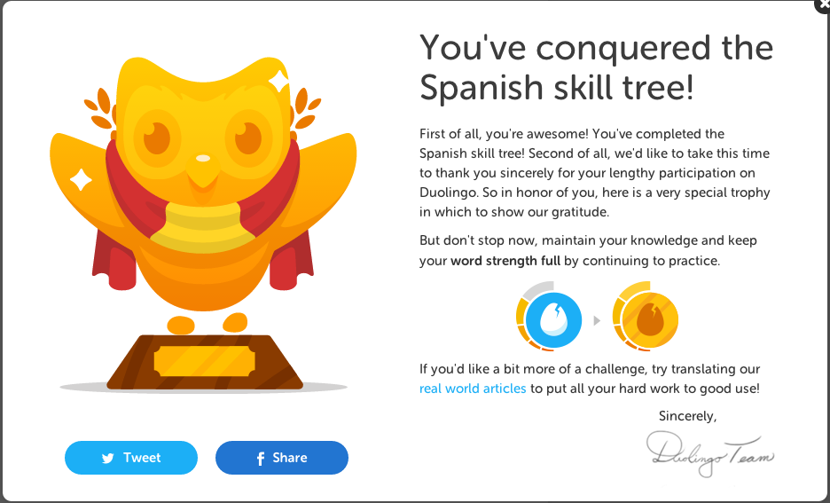 A DuoLingo award for completing a language