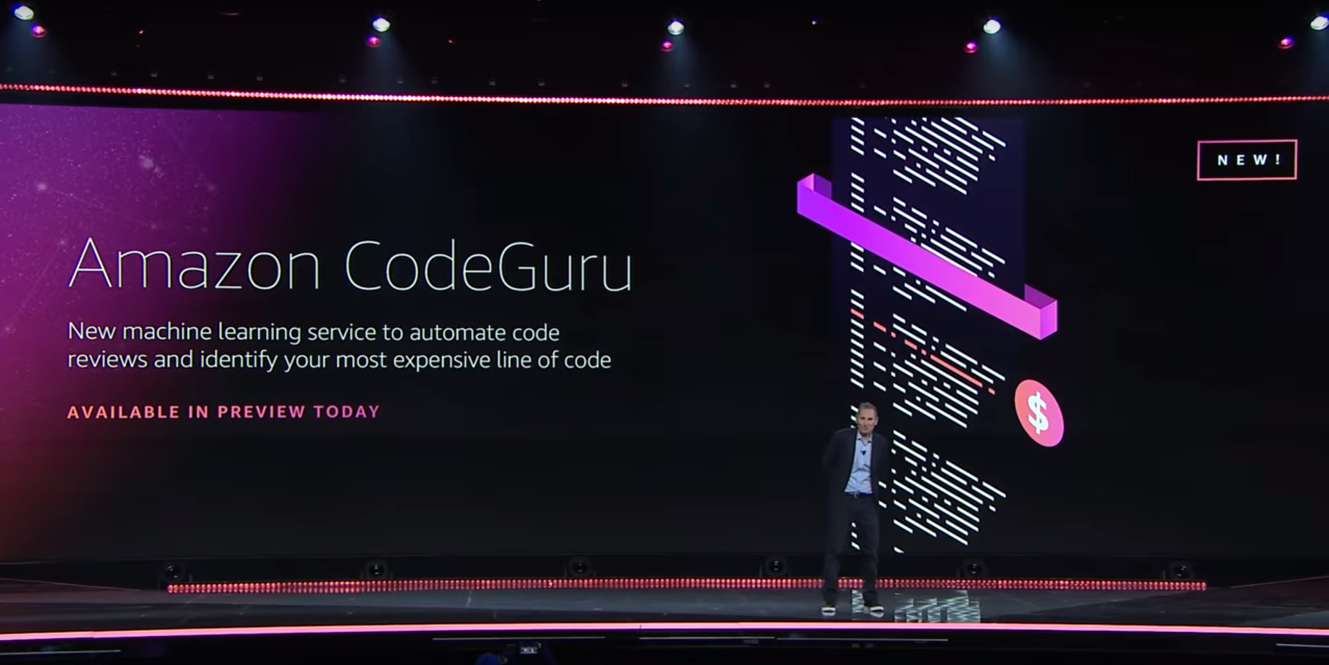 AWS CEO Andy Jassy announcing Code Guru at AWS re:Invent 2019