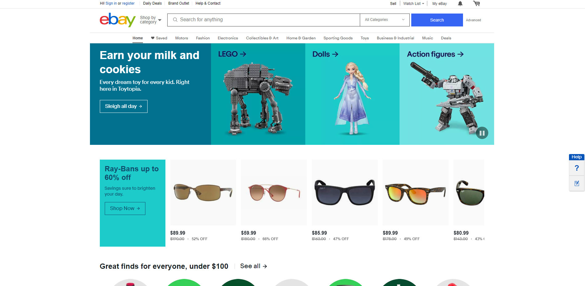 A screenshot of the ebay holiday website