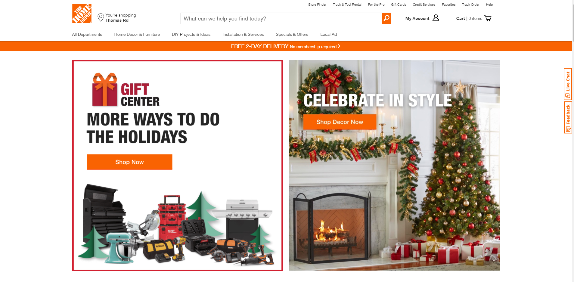 A screenshot of the Home Depot holiday website