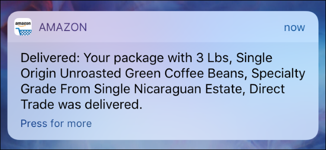 An Amazon notificationtelling you that a package has been delivered