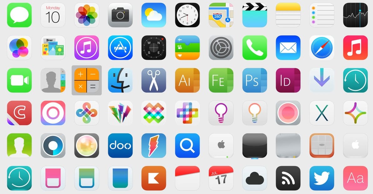 Several dozen app icons--each with unique icons.