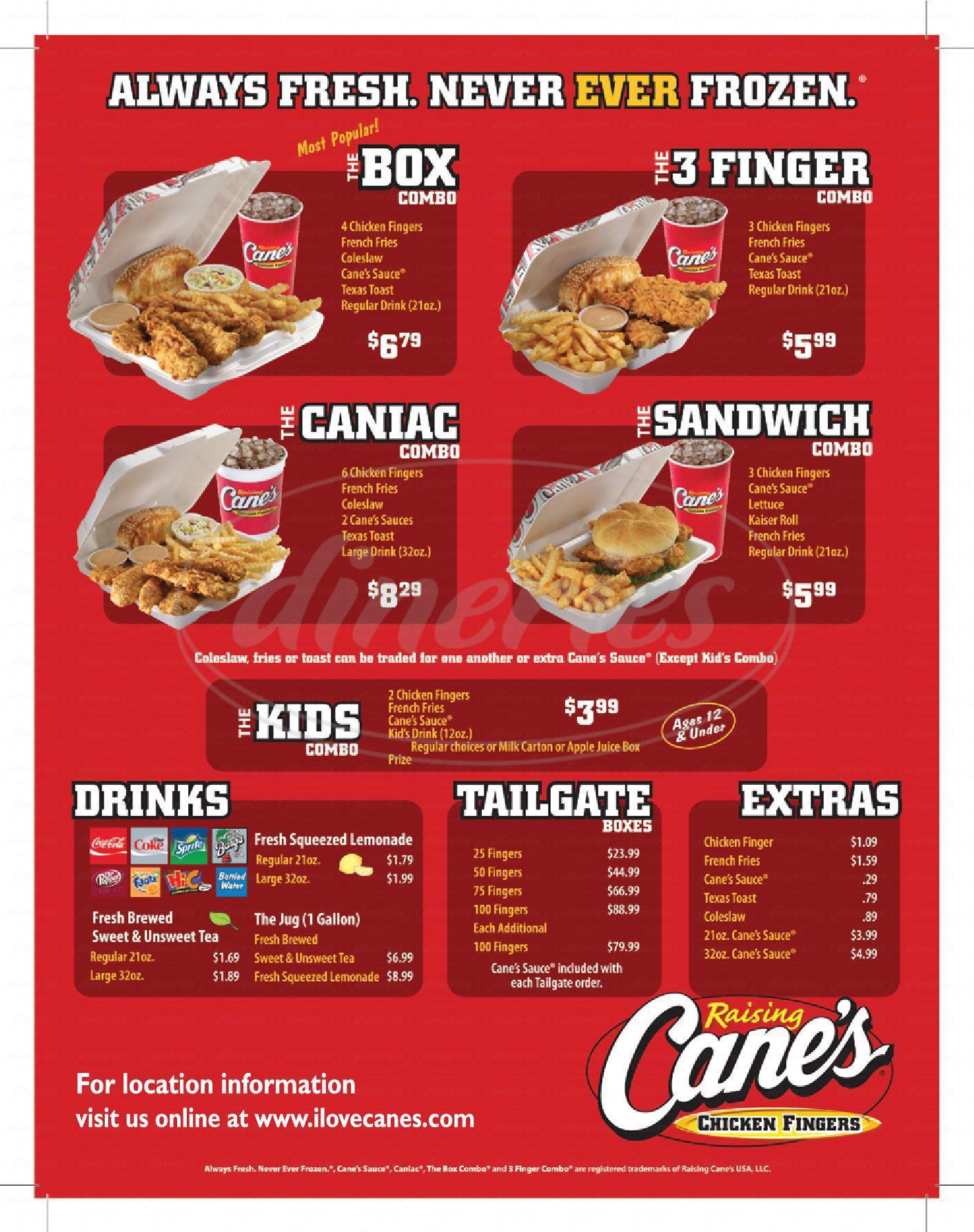 Raising Cane's menu