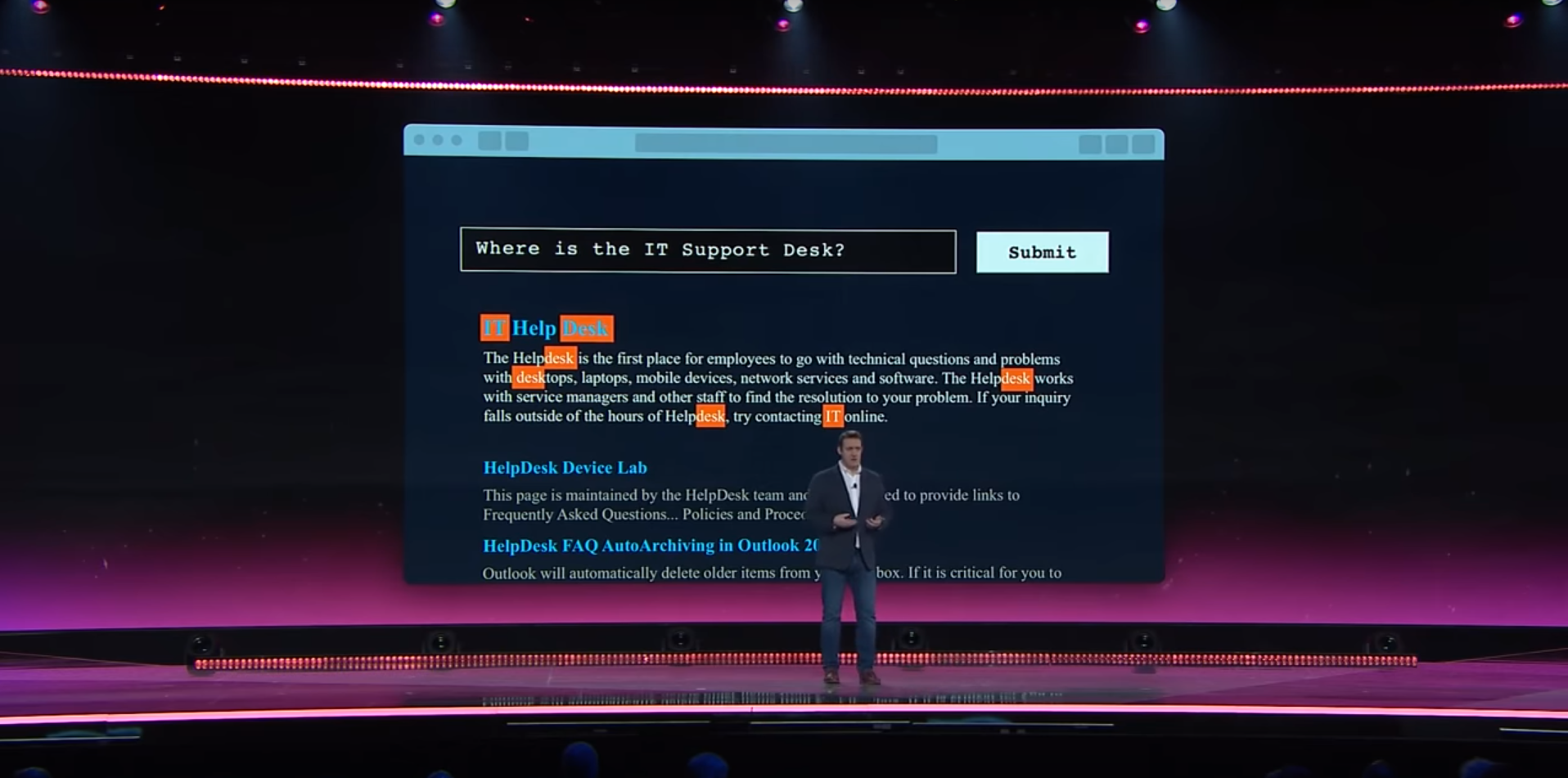 AWS AI VP Dr Matt Wood explaining keyword search at AWS re:Invent 2019