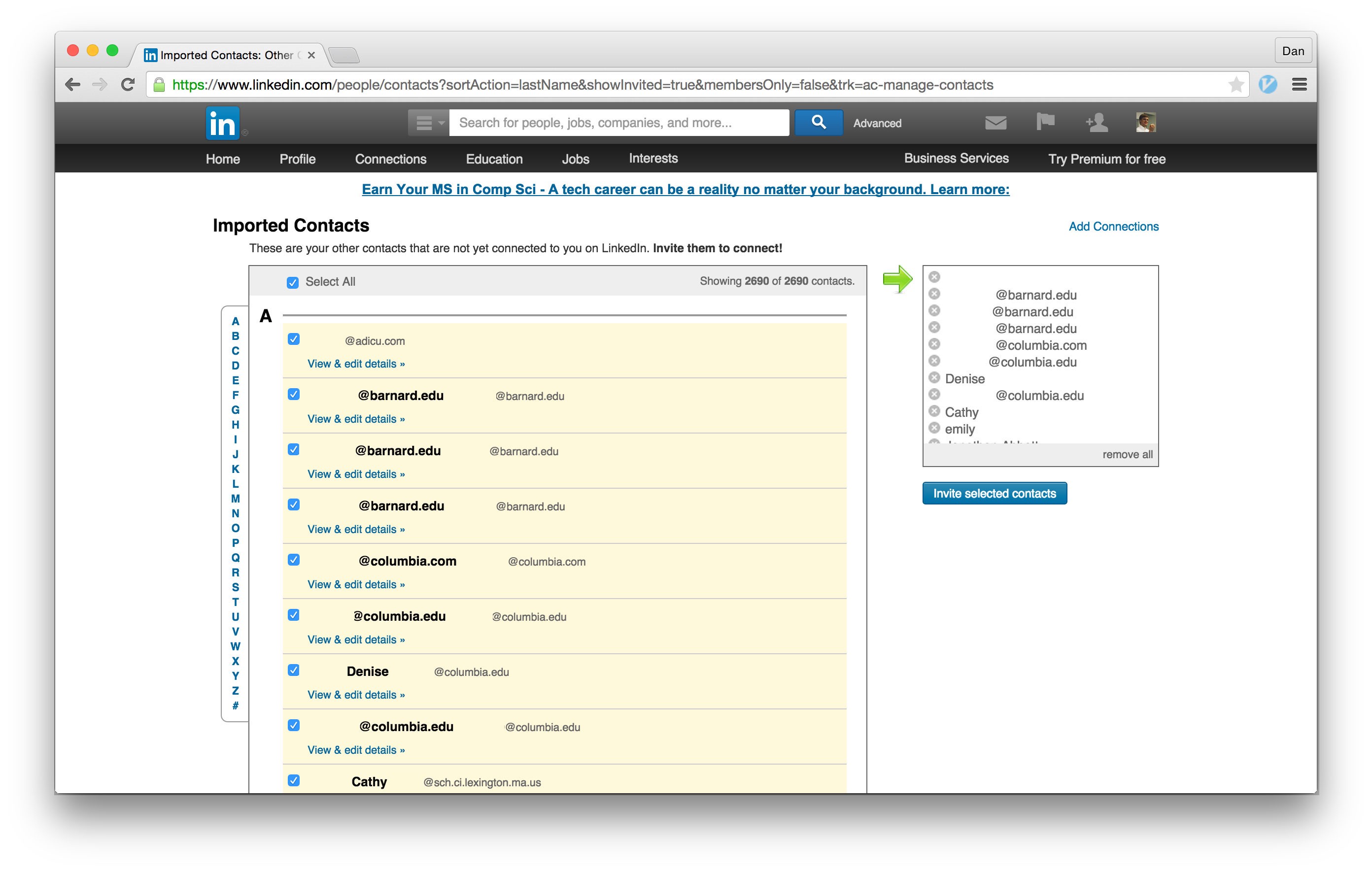 LinkedIn Import Contacts