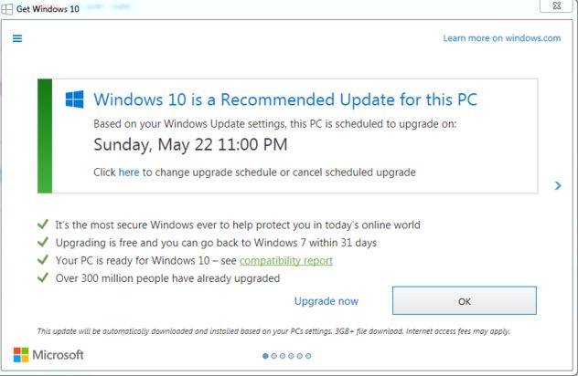 Windows 10 update notification 