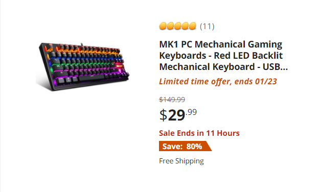 Newegg keyboard with a sale deadline