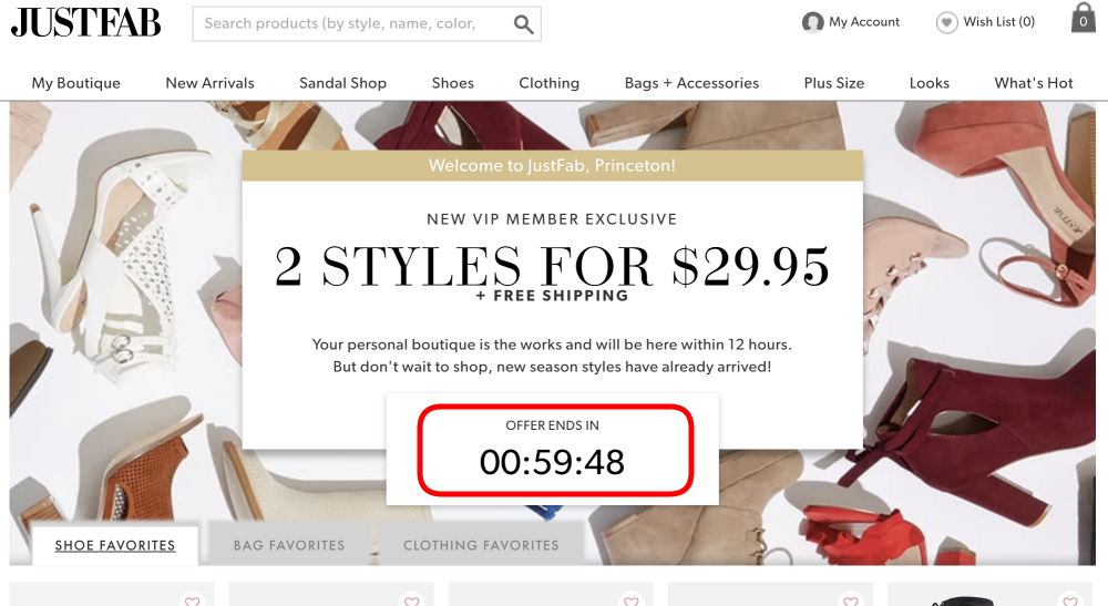 Justfab fake countdown timer