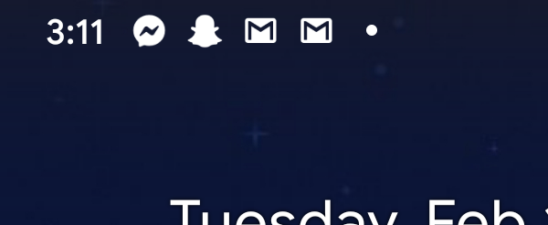 The upper-left corner of an android device displaying five notifications