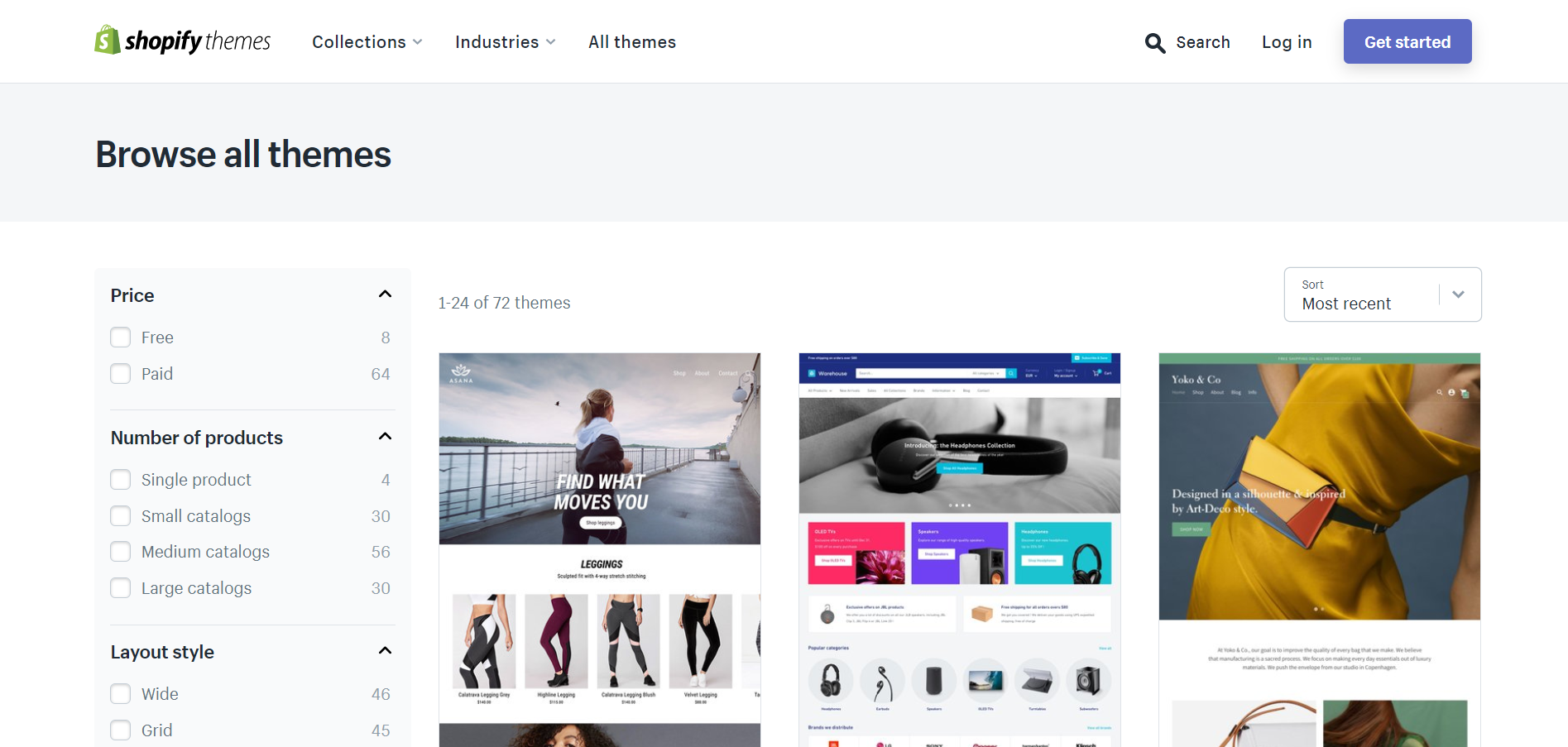 The shopify themes page