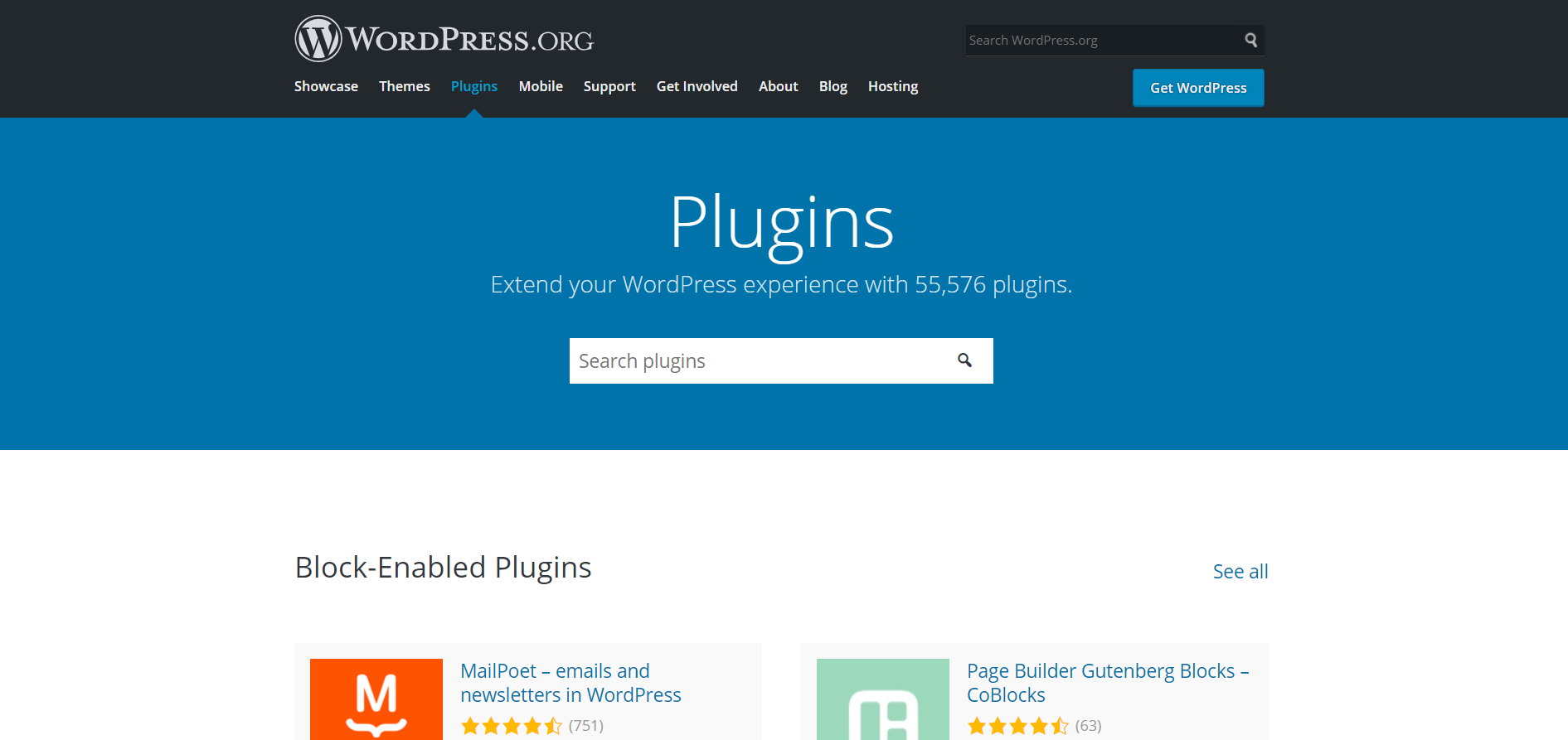 The WordPress plugins page