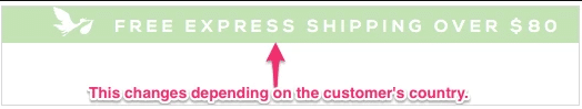 A shipping banner that changes in each country