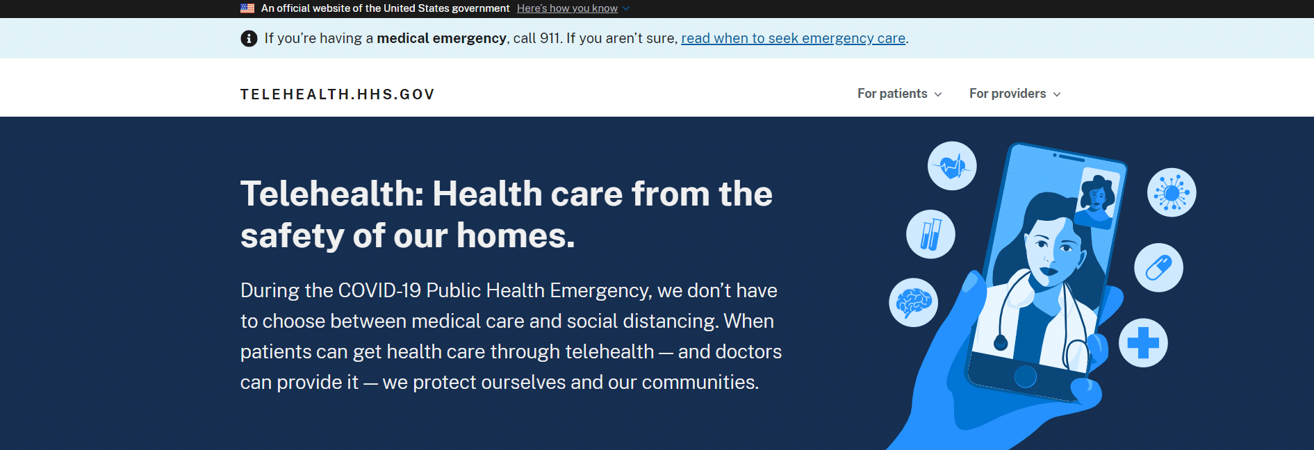 Screenshot of telehealth.hhs.gov