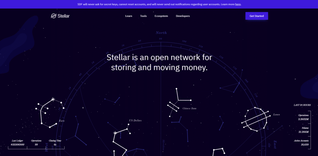 Stellar website, which looks like a starry sky with constellations 
