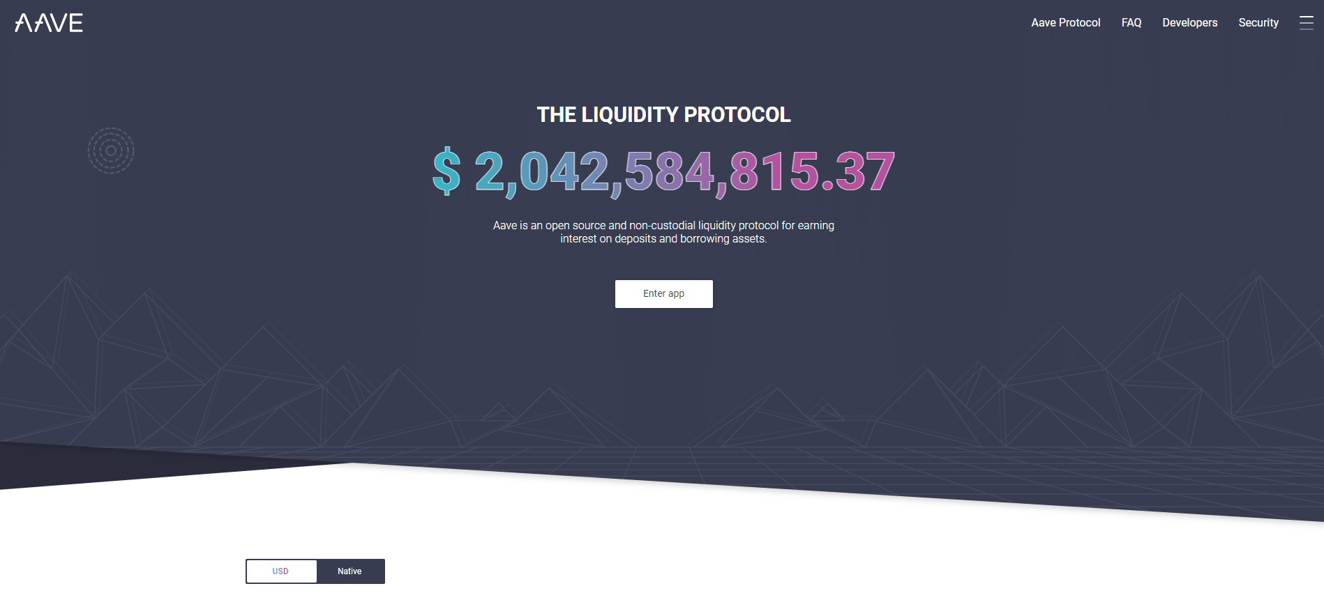 The Liquidity Protocol displays a large number ($2,042,584,815.37 at the time of the screenshot)