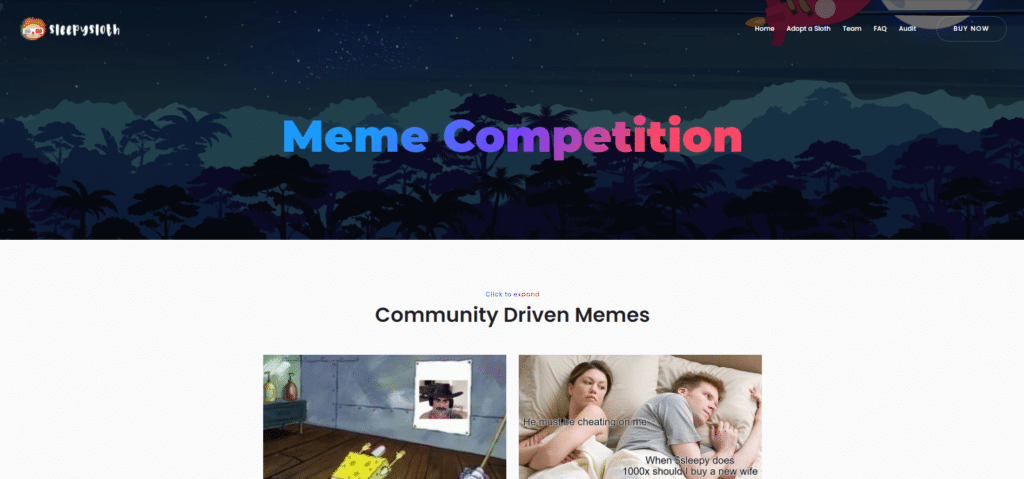 Sleepy Sloth Finance meme competition page