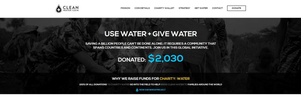 clean water coin website design