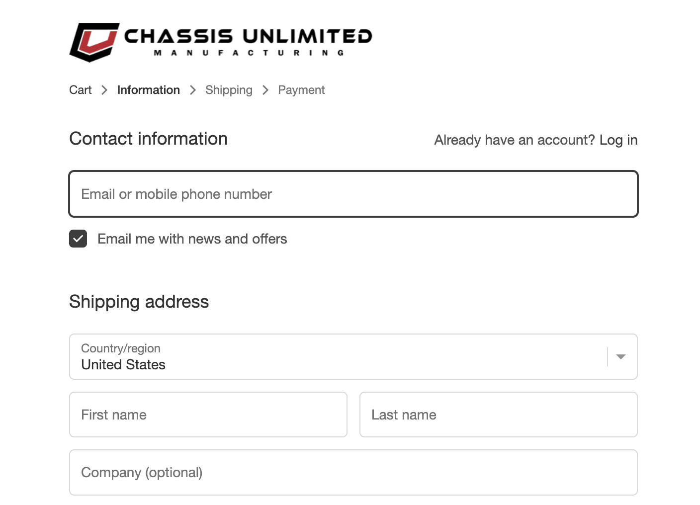 Chassis Unlimited Shopify Checkout