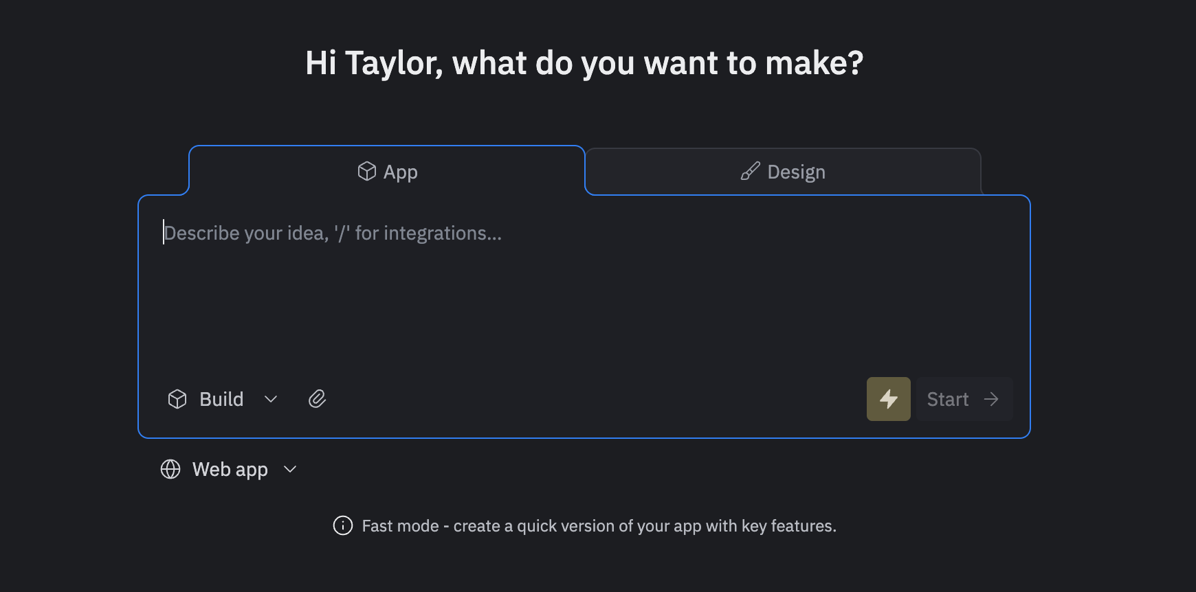What users see when they go to vibe code in Replit