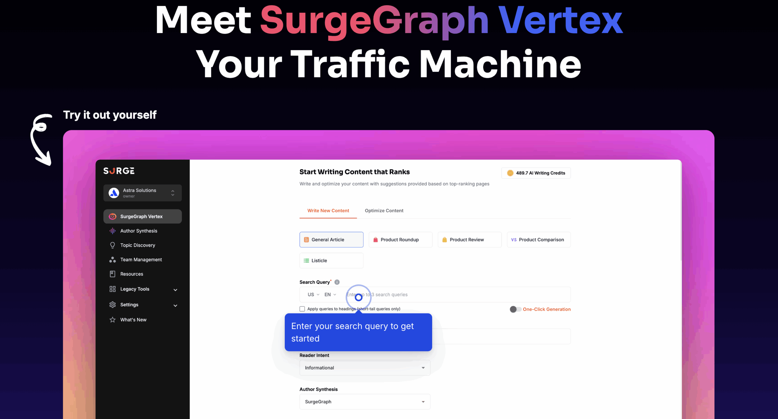 SurgeGraph, the AI SEO tool for high-volume publishing